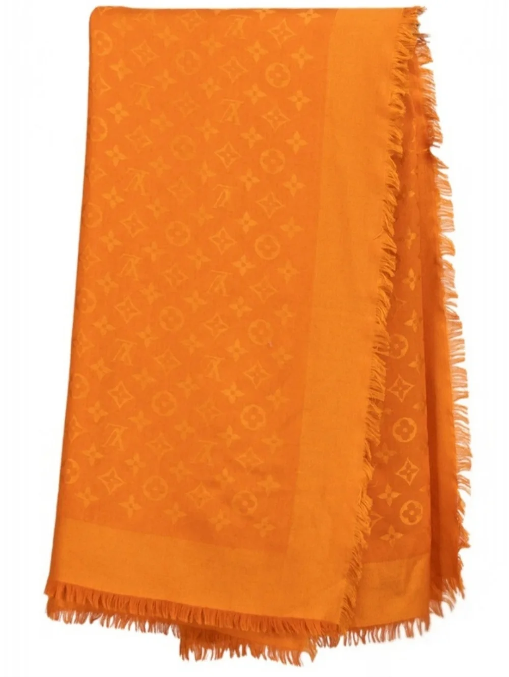 Louis Vuitton Orange Classic Monogram Silk Wool Oversized Shawl Scarf - Picture 9 of 12